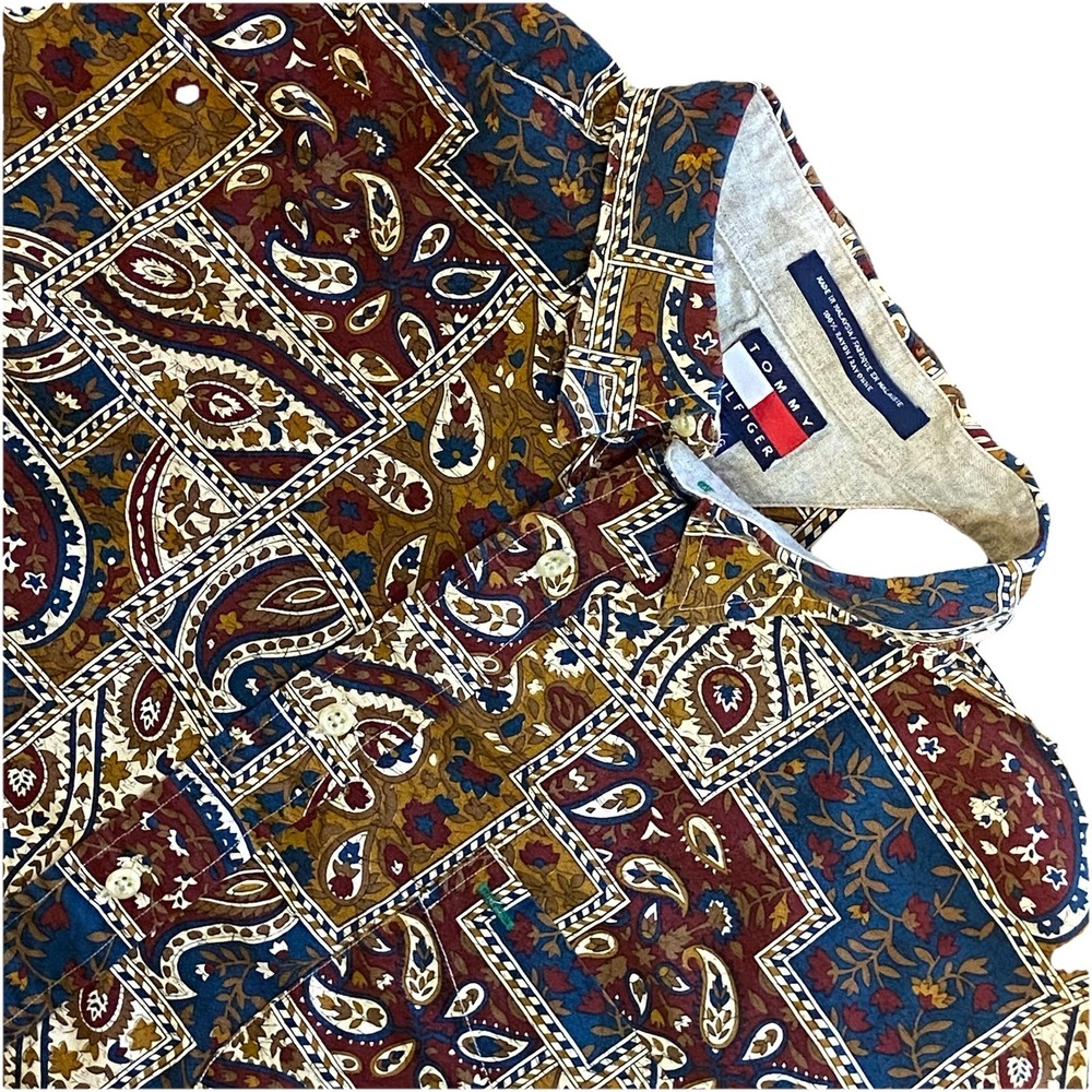 Tommy Hilfiger Shirt Men's L Large Paisley Soft 100% Rayon‎ Casual Button Down